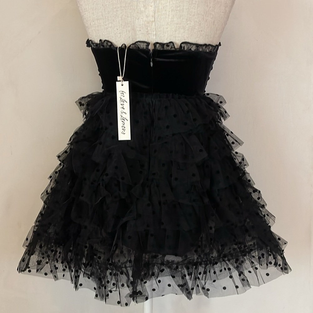 For Love And Lemons Black Mini Dress Ruffles with Gloves! - Picture 5 of 9
